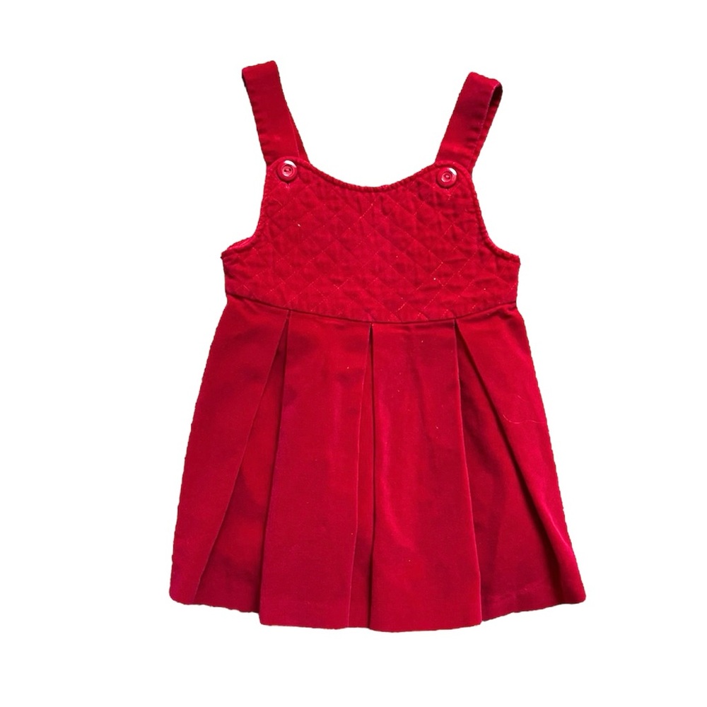 Girls Vintage Red Quilted 100%Cotton Velvet Pinafore Dress Size 4 Runs Small